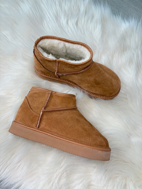 Śniegowce damskie skórzane wełna brąz - zdjęcie 2