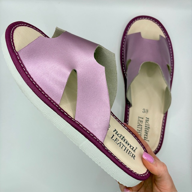 Kapcie damskie skórzane Luna róż - zdjęcie 3