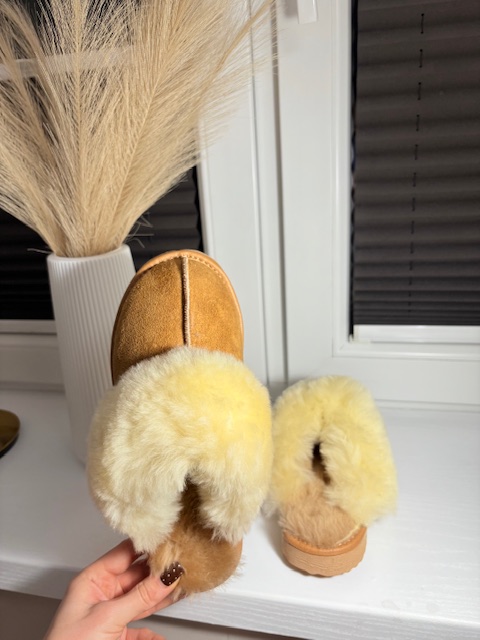 Kapcie damskie skórzane 100% skóra owcza - zdjęcie 4