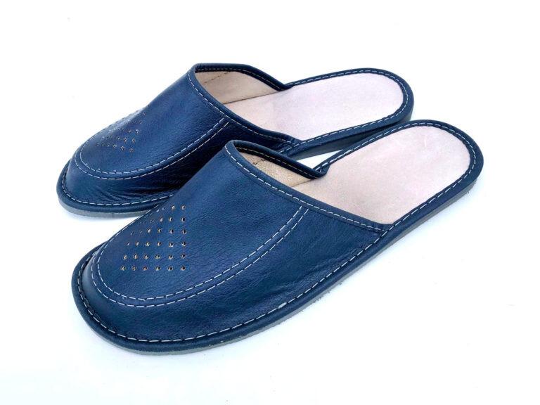 Granatowe kapcie męskie licowe - zdjęcie 2