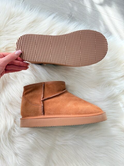 Śniegowce damskie skórzane wełna brąz - zdjęcie 3