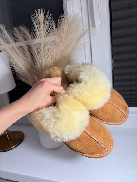 Kapcie damskie skórzane 100% skóra owcza - zdjęcie 2