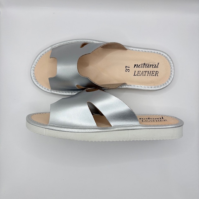 Kapcie damskie skórzane Luna srebrny - zdjęcie 2