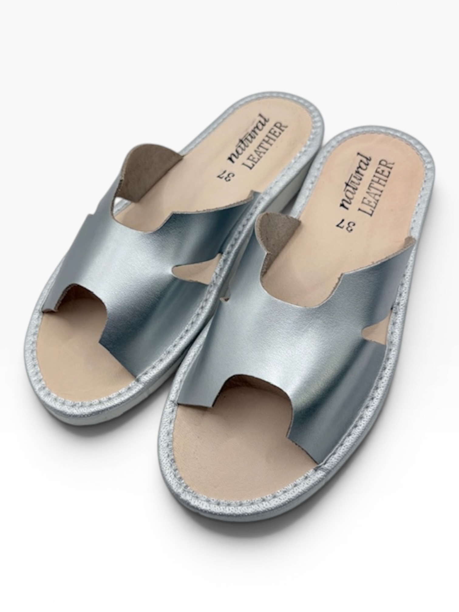 Kapcie damskie skórzane Luna srebrny