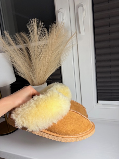 Kapcie damskie skórzane 100% skóra owcza - zdjęcie 3