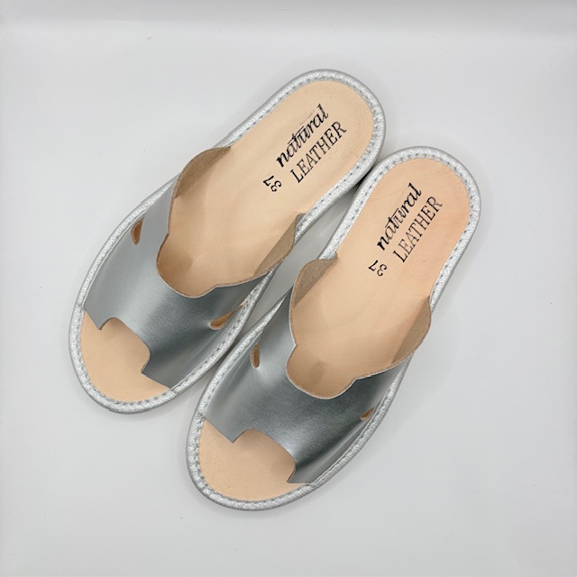 Kapcie damskie skórzane Luna srebrny - zdjęcie 3